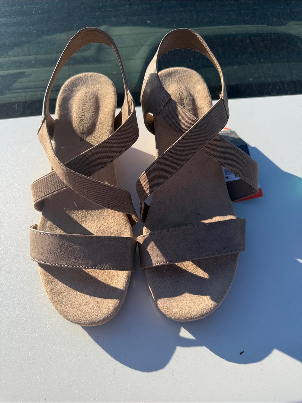 AEROSOLES Taupe Crisscross Elastic Strap Sandals